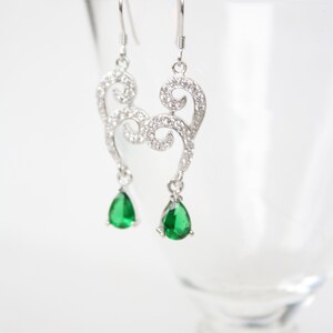 Vintage Emerald & White Topaz Sterling Silver Earrings