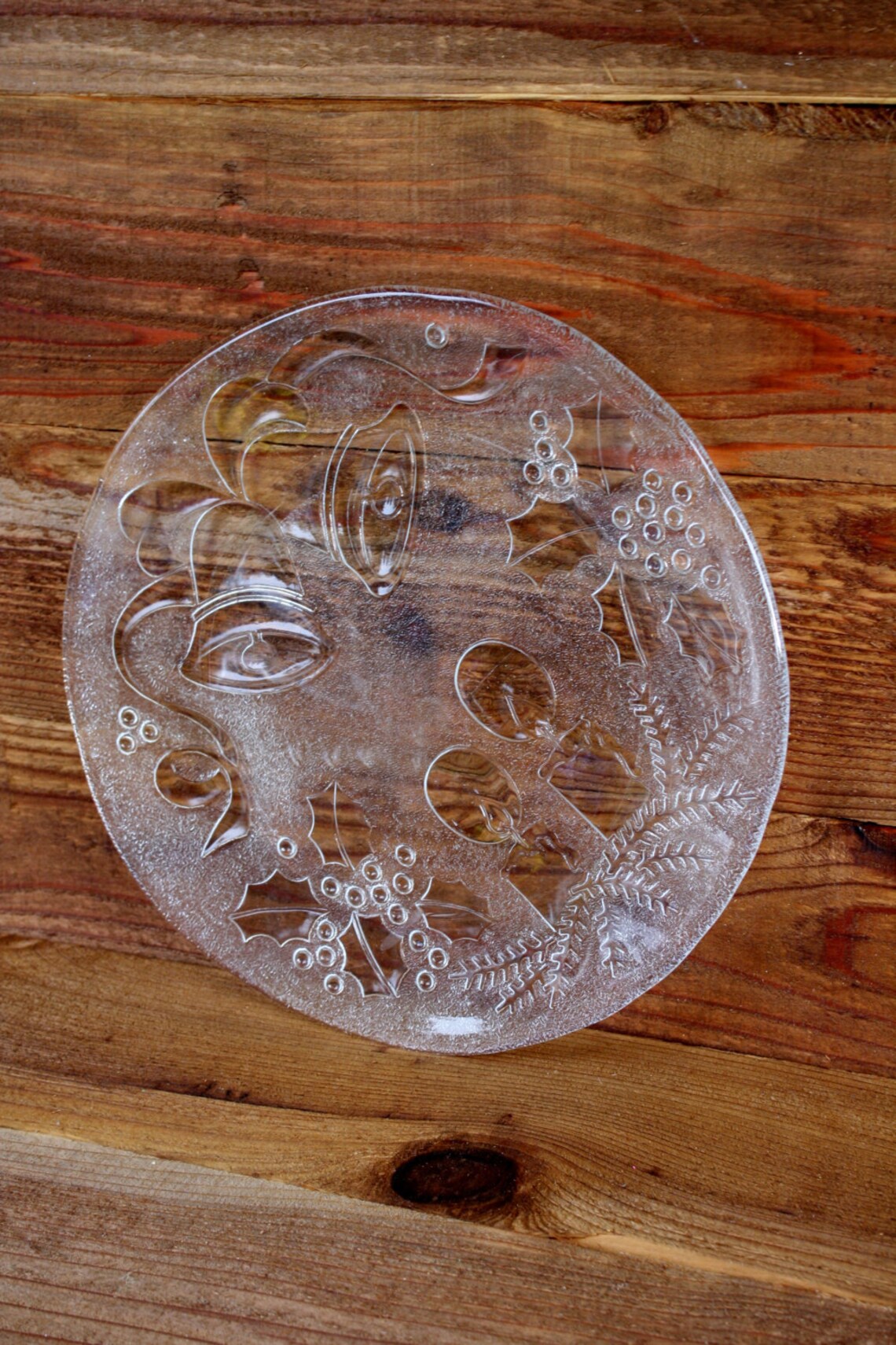Vintage Holiday Etched Glass Serving Platter Etsy