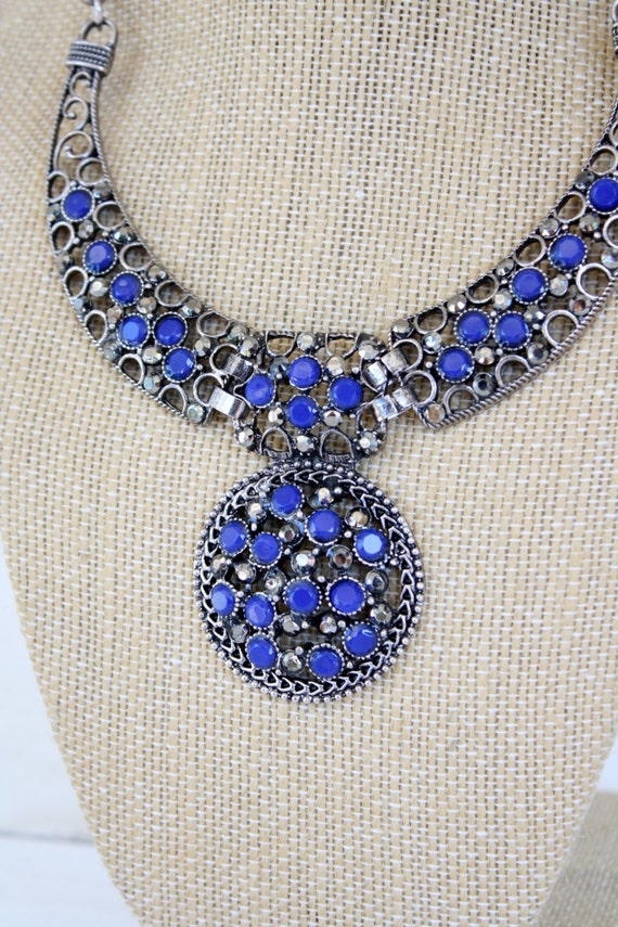 Vintage Cobalt Blue Collar Necklace - image 3