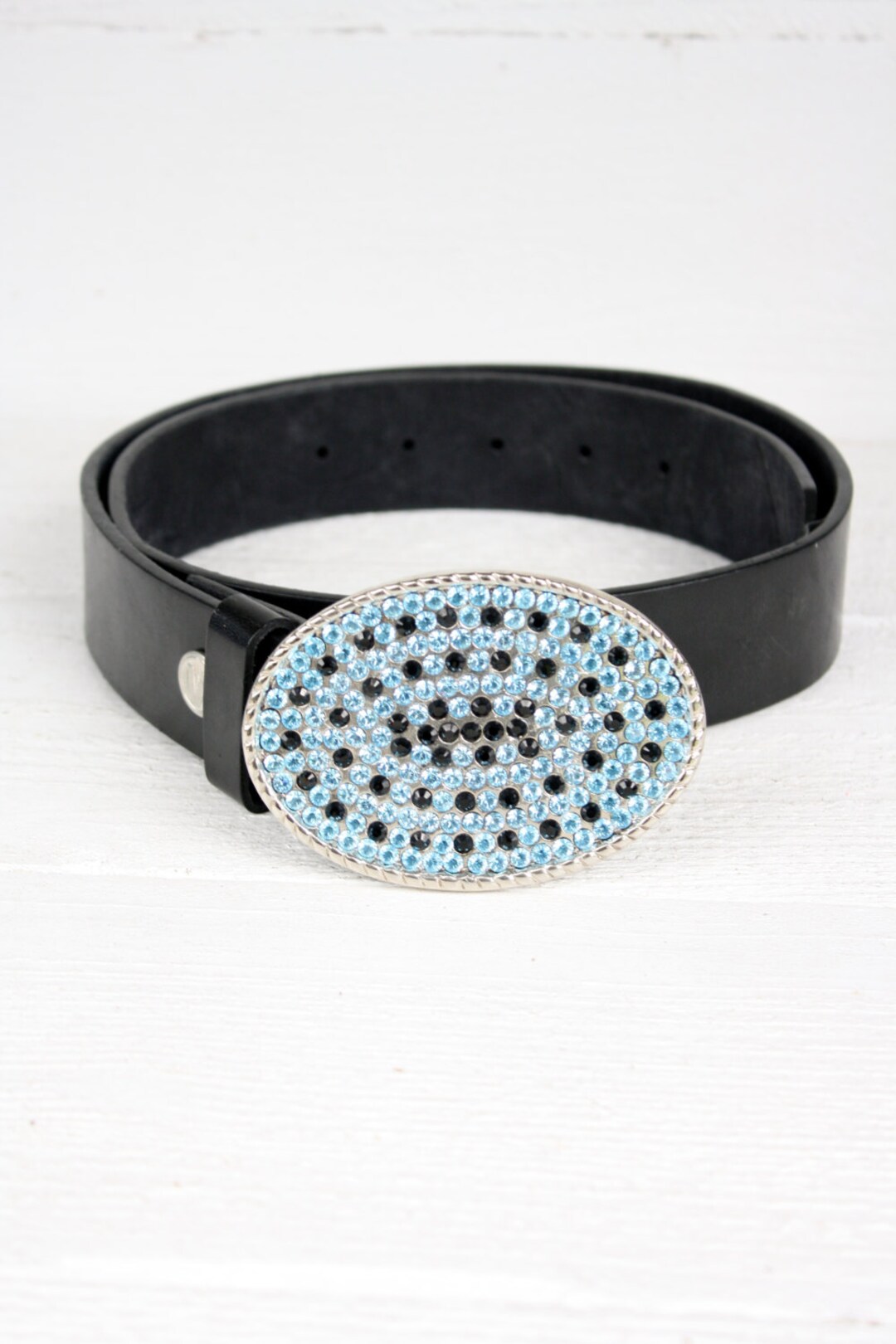 Swarovski Blue Crystal Embellished Leather Belt ✨ Vintage BB Simon Swarovski Crystal Y2K Women main image 4