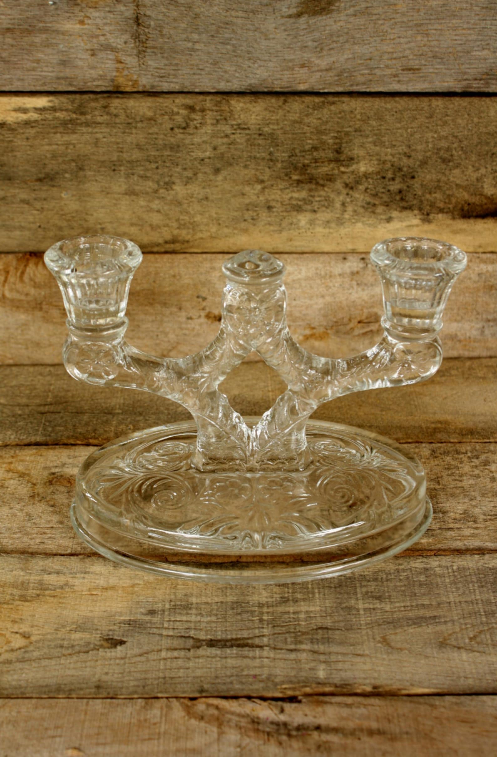 Vintage Glass Double Candle Holder Etsy