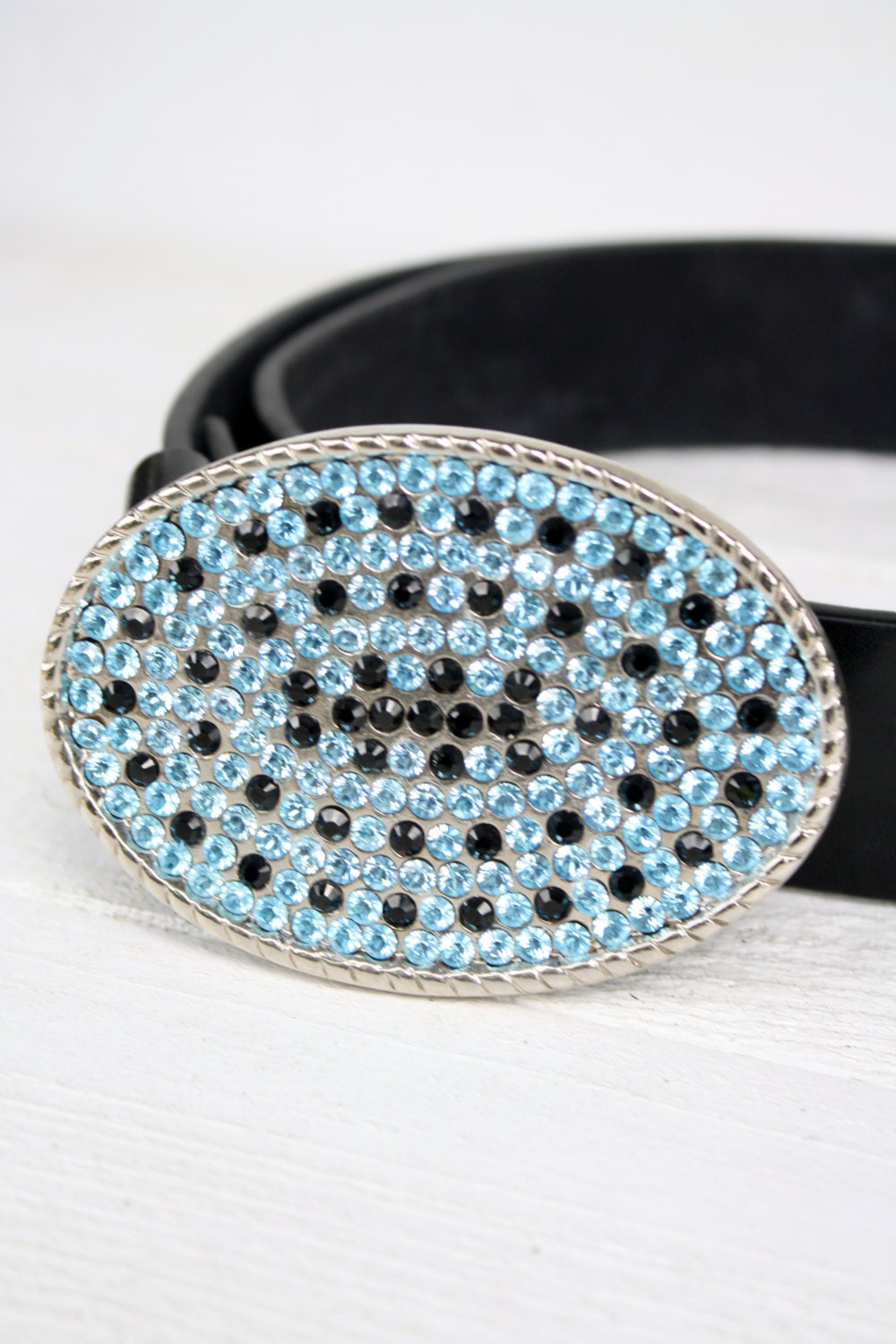 Handmade Light Blue & Black Swarovski Crystal Belt Buckle  display picture 2