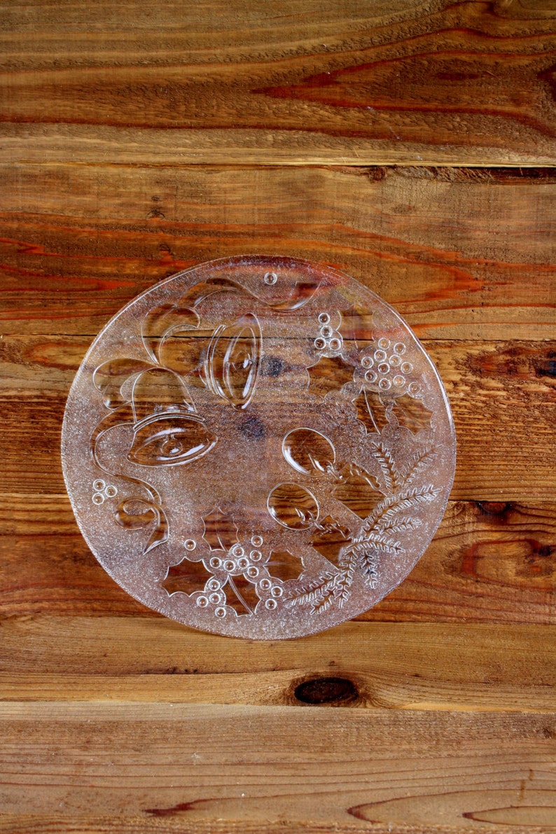 Vintage Holiday Etched Glass Serving Platter Etsy