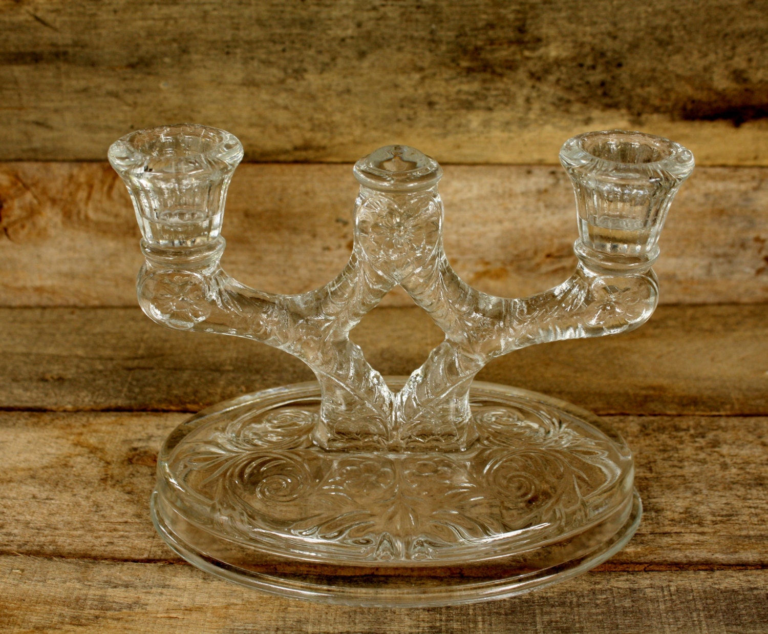 Vintage Glass Double Candle Holder Etsy