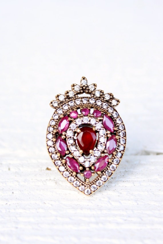 Vintage Genuine Ruby & White Sapphire Statement R… - image 2