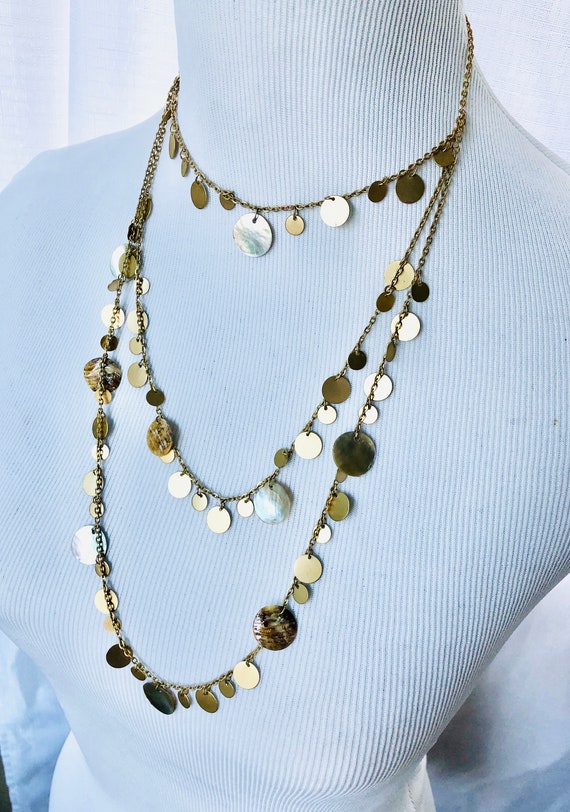 Vintage Gold Tone Multi Chain Necklace with Earri… - image 3