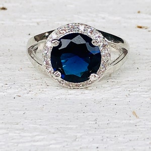 Vintage Sapphire with White Topaz Sterling Silver Ring