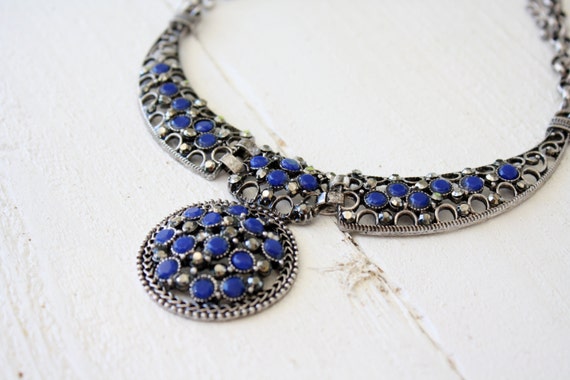 Vintage Cobalt Blue Collar Necklace - image 2