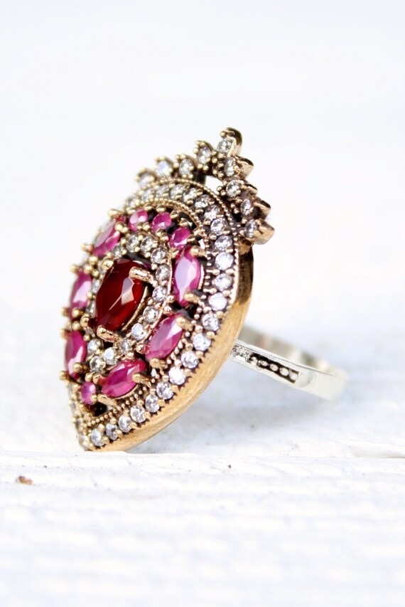 Vintage Genuine Ruby & White Sapphire Statement R… - image 4