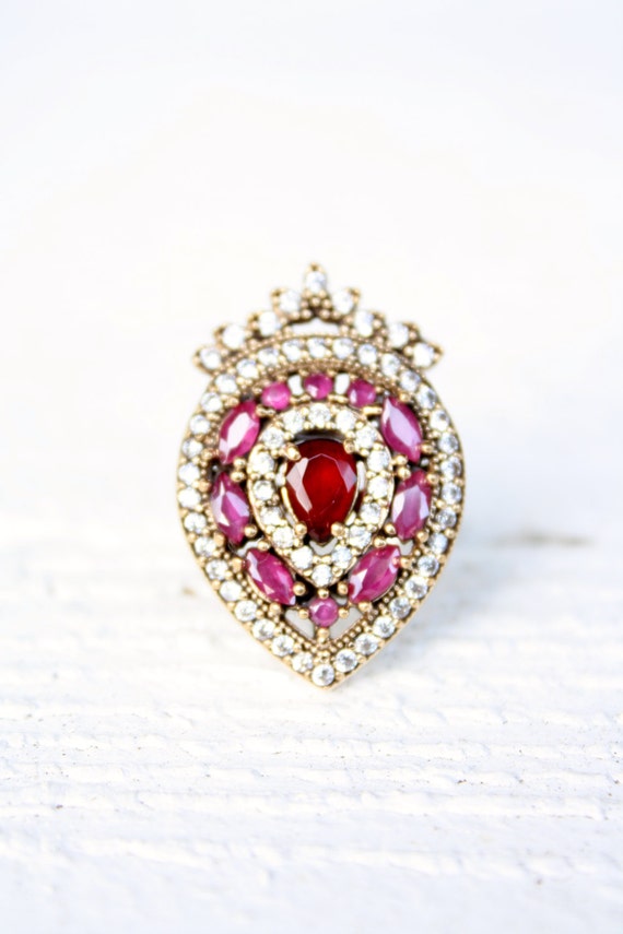 Vintage Genuine Ruby & White Sapphire Statement R… - image 1