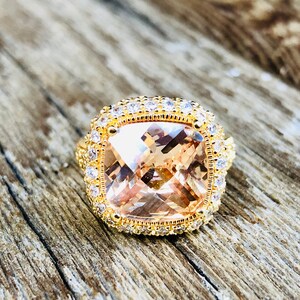 Vintage Gold Plated Yellow Cubic Zirconia Ring and Earring Set