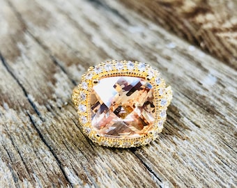 Vintage Gold Plated Yellow Cubic Zirconia Ring and Earring Set