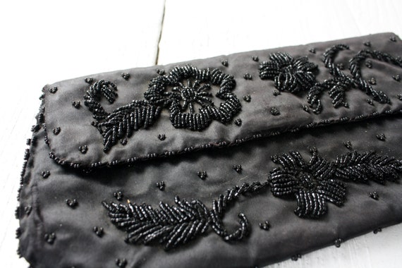 Vintage Black Beaded Clutch - image 2