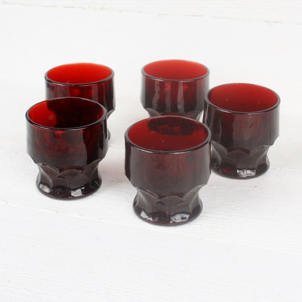 Vintage Anchor Hocking Georgian Cranberry Juice Glasses- Set of Five