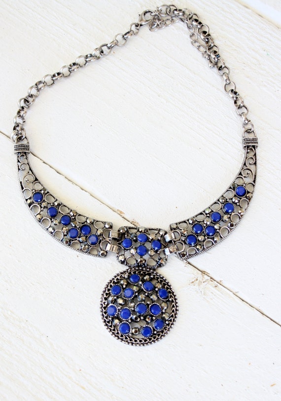 Vintage Cobalt Blue Collar Necklace - image 4