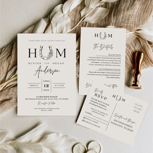 Western Wedding Invitation Suite With Details and RSVP Cards