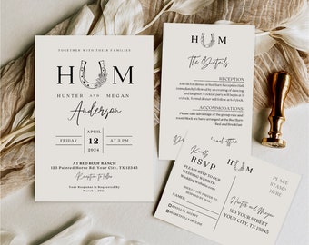 Western Wedding Invitation Suite With Details and RSVP Cards