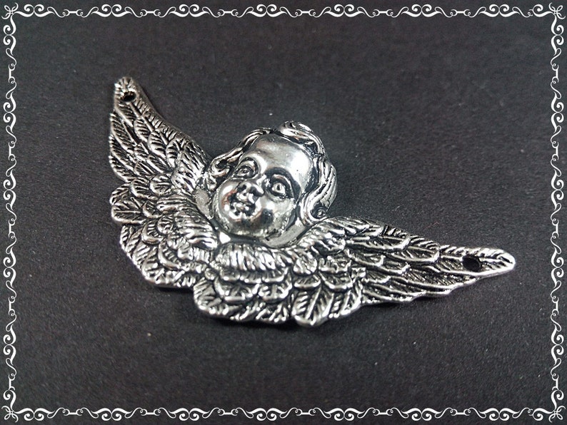 1 Link Angel 50x23x6mm Silver Antiquelook Pendant Charm