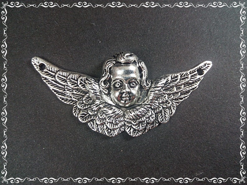 1 Link Angel 50x23x6mm Silver Antiquelook Pendant Charm