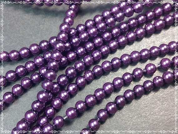 Imitation Faux Pearls 215 Beads 1 Strand x 4mm Lavender Blue Glass Pearl Beads