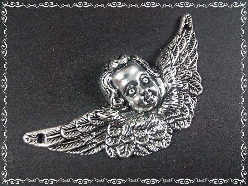 1 Link Angel 50x23x6mm Silver Antiquelook Pendant Charm