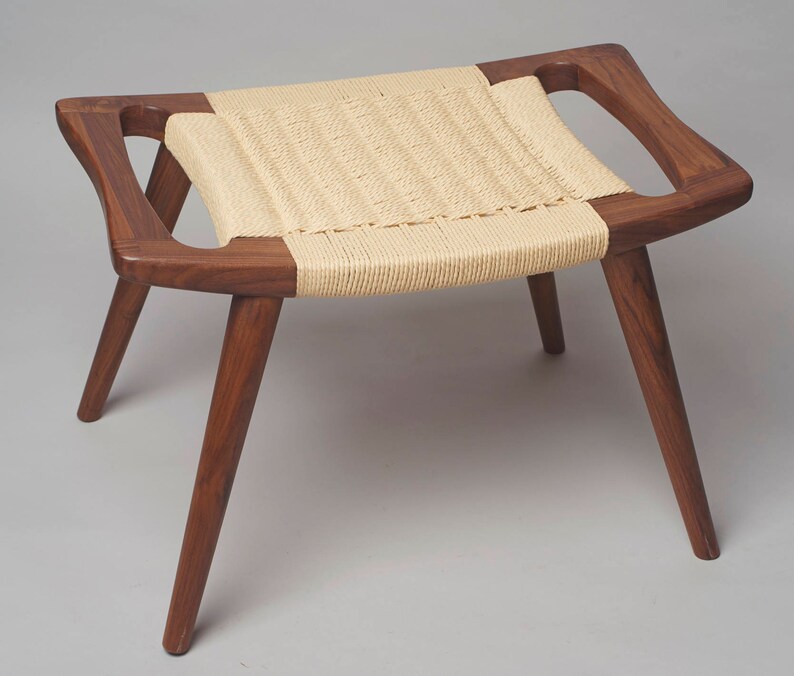 danish modern style foot stool walnut wood