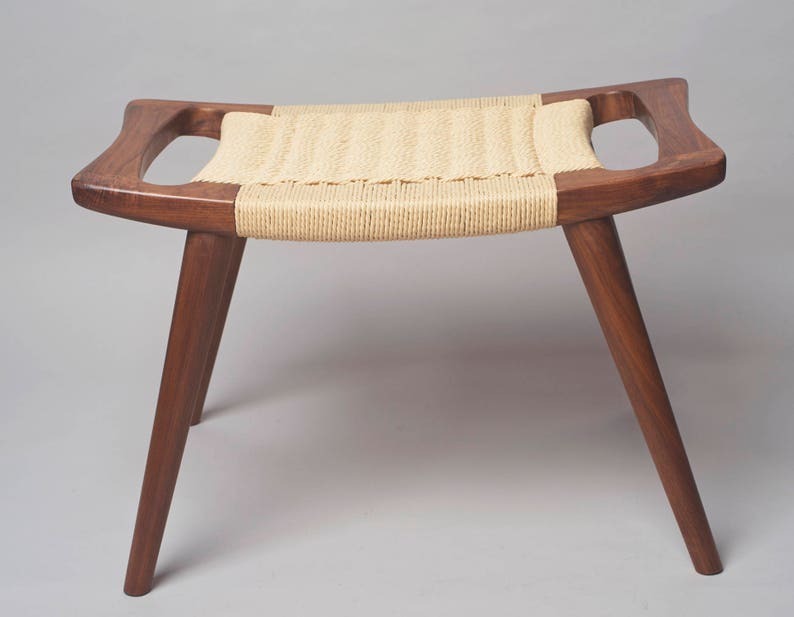 danish modern style foot stool walnut wood