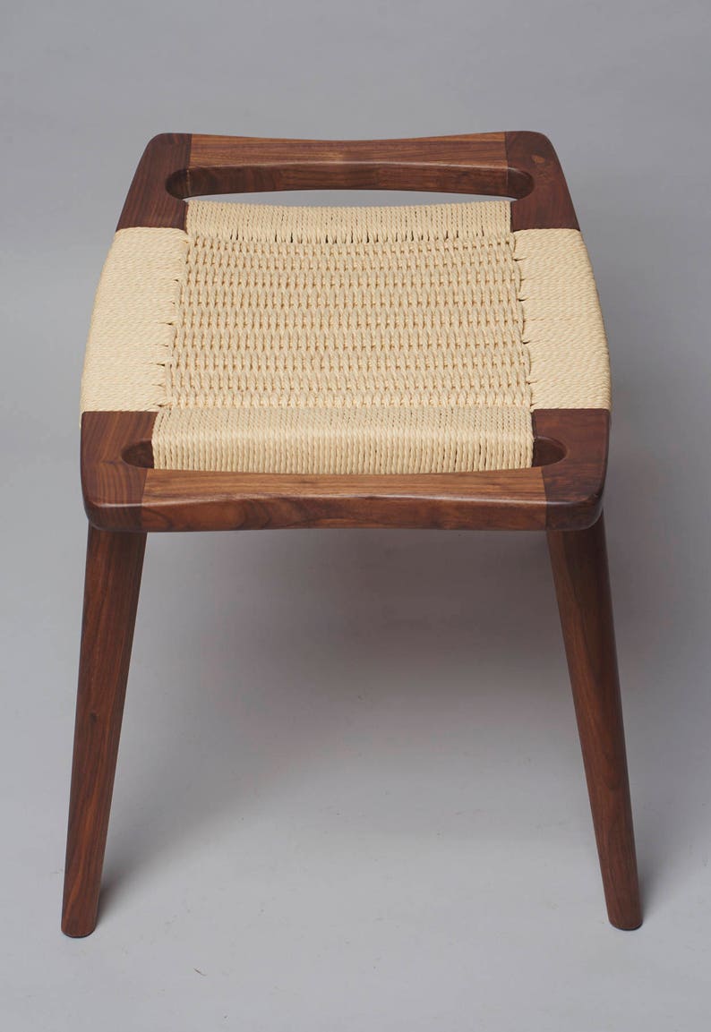 danish modern style foot stool walnut wood