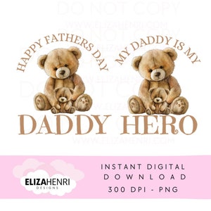 2 x ours en peluche neutre papa est mon héros PNG, conception neutre heureuse fête des pères, sublimation fête des pères, papa, papa, téléchargement numérique instantané