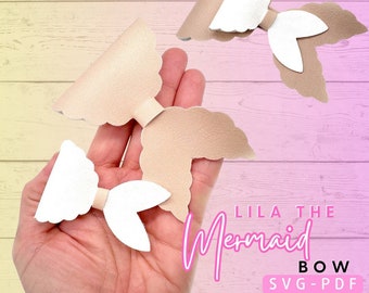 Eliza Henri Mila Lila Mermaid Hair Bow SVG, Mermaid Tail Bow Template SVG, Bow svg, Felt Bow PDF, Shell Bow, Svg files for Cricut Silhouette