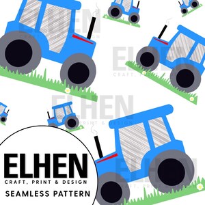 Little Boy Tractors Watercolour Transparent Background Seamless File Pattern | Tractor Digital Pattern | Farm Fabric Pattern Download