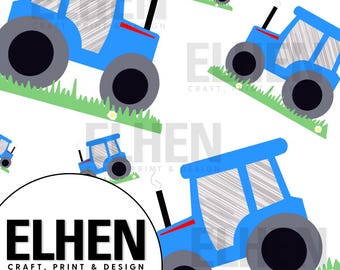 Little Boy Tractors Watercolour Transparent Background Seamless File Pattern | Tractor Digital Pattern | Farm Fabric Pattern Download