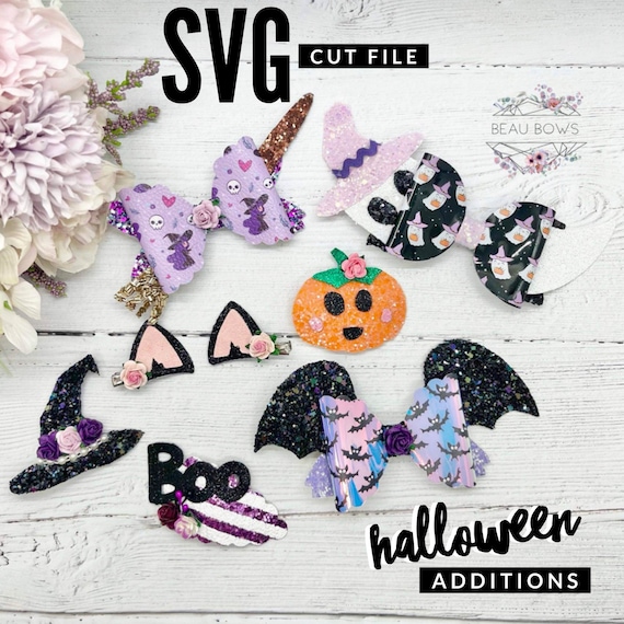 Halloween Additions Cutout Shapes for Hair Bows SVG | Halloween Bow Template | Bat Wings Cute Ghost Hair Bow PDF