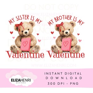 Set di 2 - Fratello Sorella My Valentine, 1° orso di San Valentino PNG, 1° San Valentino del bambino, 1° San Valentino sublimazione Download digitale
