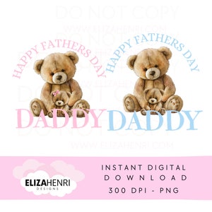 2 x ours en peluche heureux fête des pères PNG, fête des pères rose bleu Design, sublimation fête des pères, papa, papa, téléchargement immédiat