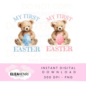 1st Easter Teddy Bear Sublimation Design, Pink Teddy, My 1st Easter Clipart, Easter Bear, Blue Easter Teddy PNG, Instant Digital Download