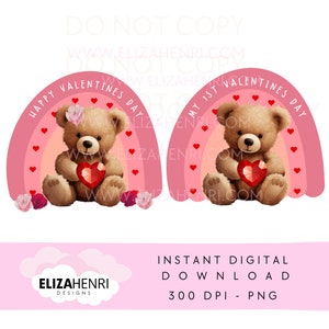 Set di 2 - Orsacchiotto arcobaleno di San Valentino - Il mio primo San Valentino Arcobaleno PNG, Design a sublimazione, Arcobaleno rosa rosso, Download digitale,