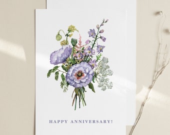 Anniversary Greeting Card Romantic Flowers Illustrated Stationery Artwork Poppy Gift for wife family