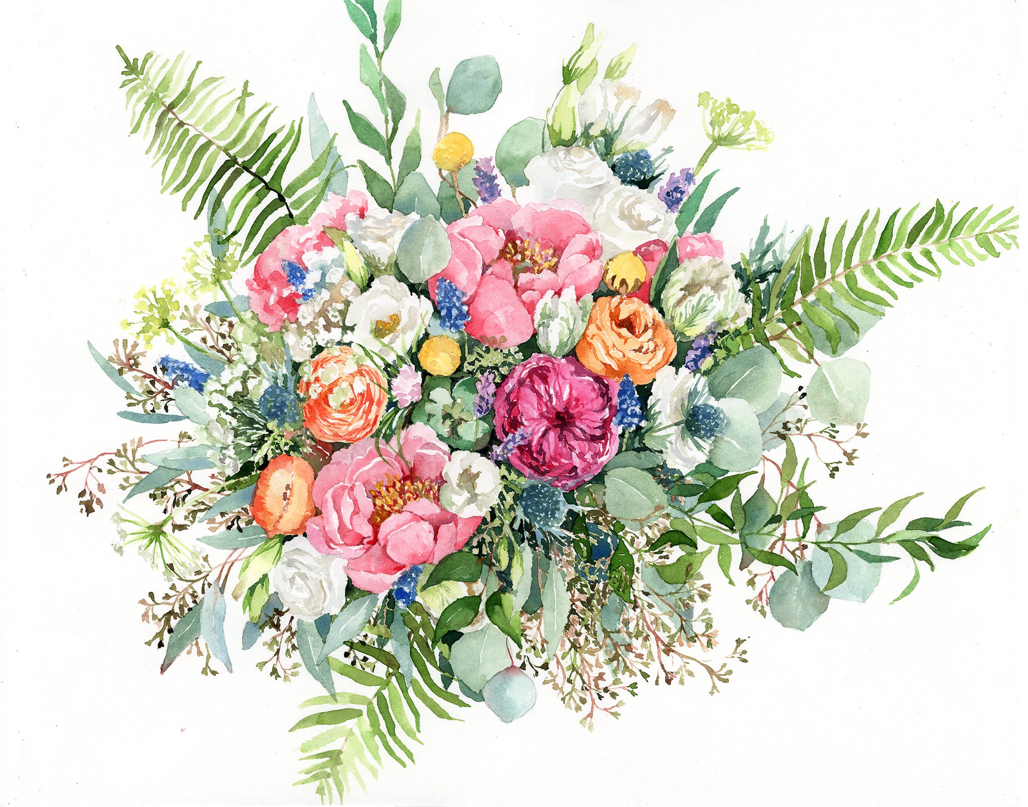 ORIGINAL Custom Bridal Bouquet Painting in Watercolor. Wedding annive…