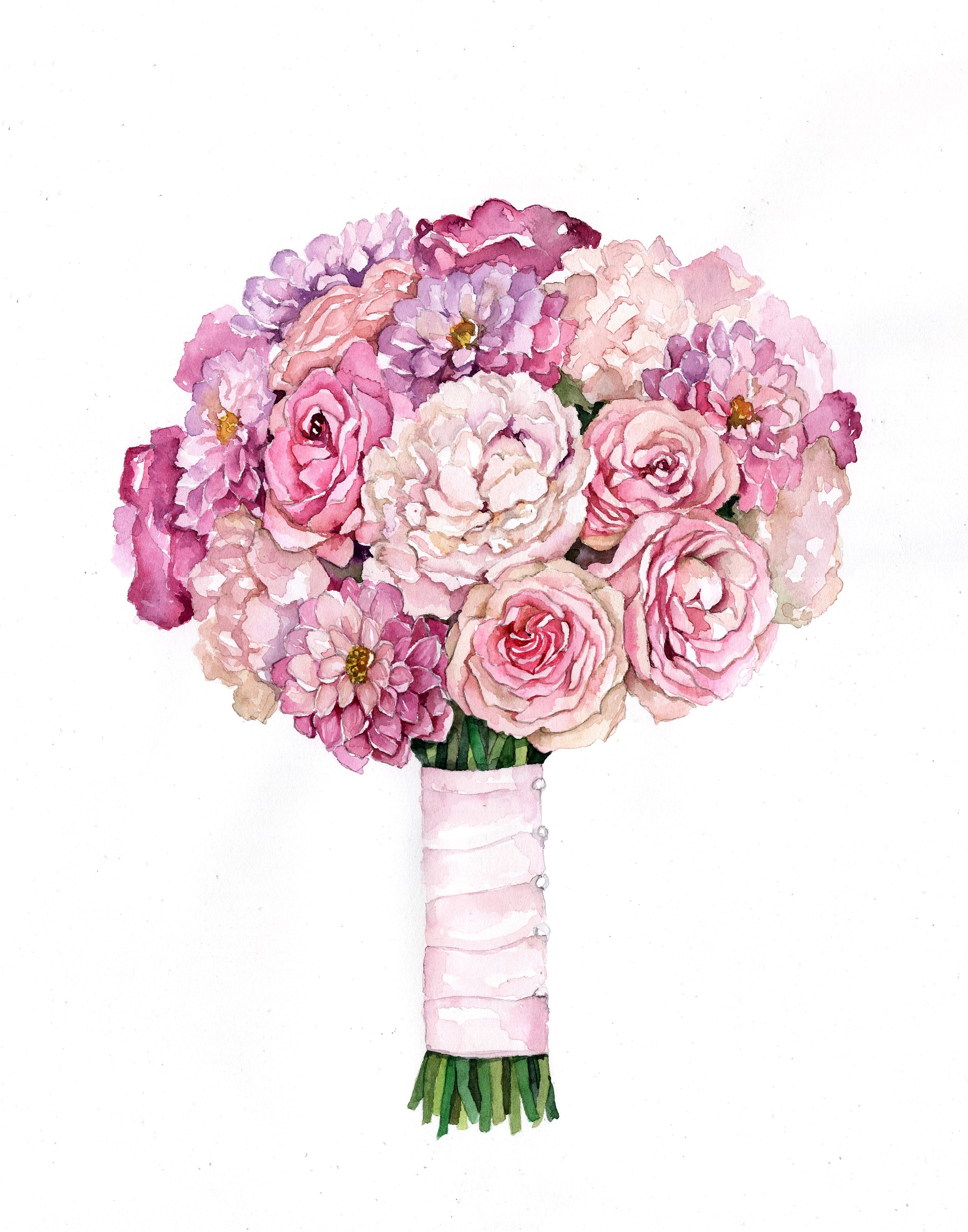 ORIGINAL Custom Wedding Bouquet Painting in Watercolor Bridal Etsy