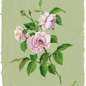Original Watercolor Roses Painting Romantic Floral Decor Gouache Dainty Pink Green Flower Antique Botanical Nursery Kids Baby Room Artwork image 2