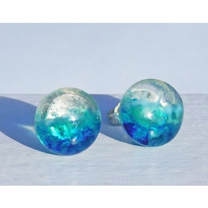 Stormy sea glass, round stud earrings