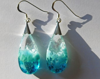 Stormy sea glass earring, sterling silver earwires