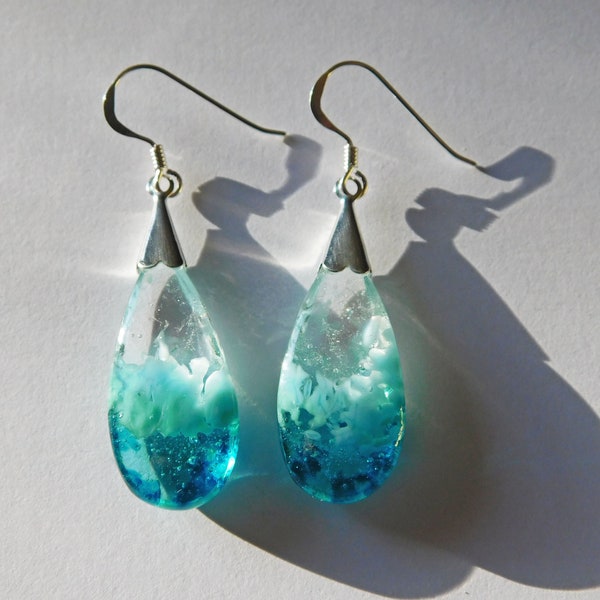 Stormy sea glass earrings, sterling silver earwires