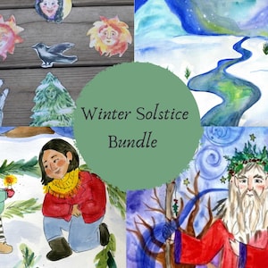 Winter Solstice Bundle- Solstice Badger Puppets, Holly & Oak King, Advent Calendar, Solstice Spiral