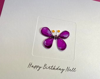 Butterfly Birthday Card - Wire Butterfly - Personalised - Mother's Day Card, Thank you, for her, daughter, sister, friend, Grandmother, wife