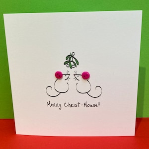 Carte de Noël - joyeux Christ-souris avec oreilles en bouton - carte de voeux faite main - carte de vœux - drôle mignon - jeu de cartes de Noël, paquet