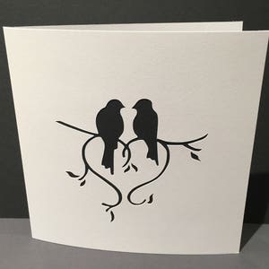 Paper Cut Love Birds - Carte Saint-Valentin - Carte Anniversaire - Carte de mariage - Carte de vœux faite main - Carte de fiançailles - Silhouette