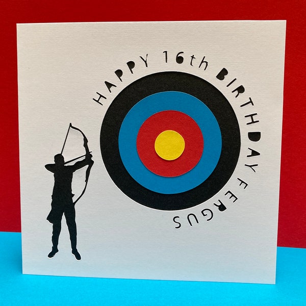 Archery Birthday Card - Personalised - Archer - Bow and Arrow - Paper Cut - Sport - for a Boy - Man - Child - Son - Husband, Boyfriend