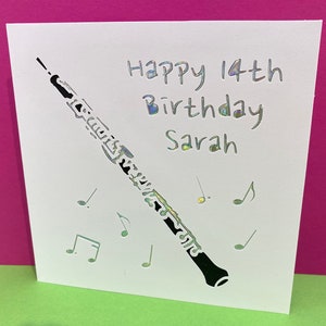 Personalisierte Oboe Geburtstagskarte - Oboist - Blaskapelle, Blasorchester, Orchester - Musik, Papierschnitt, Musiker, Danke, Lehrer